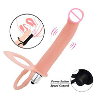 Ерекційне кільце з вібрацією та фалоімітатором для подвійного проникнення, тілесне