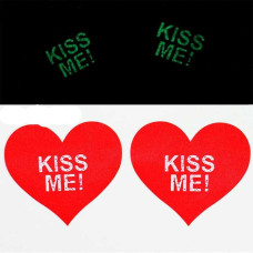 Наклейки на соски виниловые светящиеся Kiss Me!