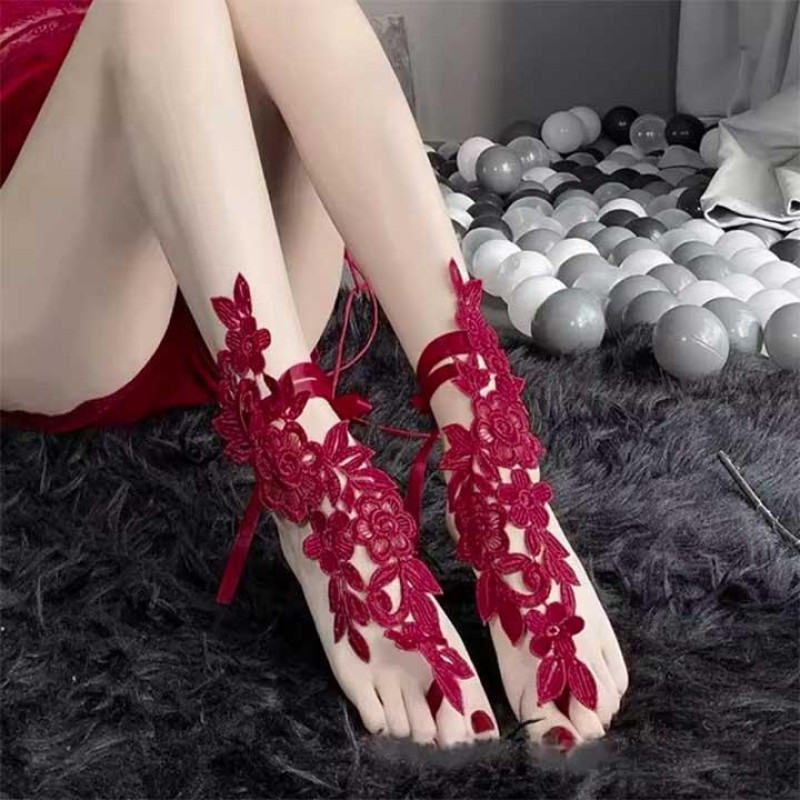 Мереживні квіткові гольфи із завязками Бордовий XS/S/М/L