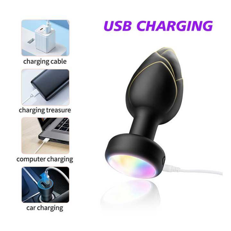 Анальная пробка светящаяся с вибрацией и Д/У Light Anal Plug 3,5*9 см черная
