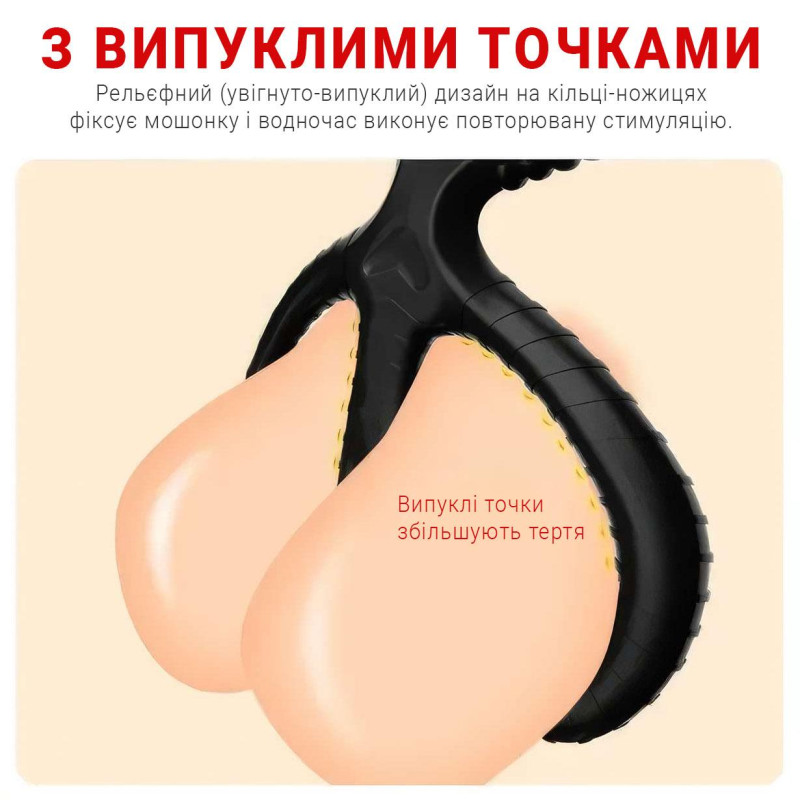 Эрекционное кольцо тройное Ножницы силиконовое для задержки эякуляции, чёрное