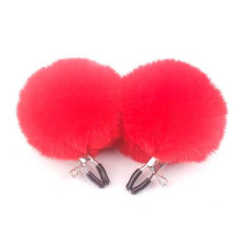 Зажимы для сосков с мехом Pom Pom Nipple Clamps Красные
