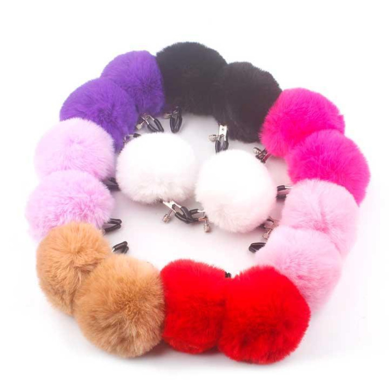 Зажимы для сосков с мехом Pom Pom Nipple Clamps Красные