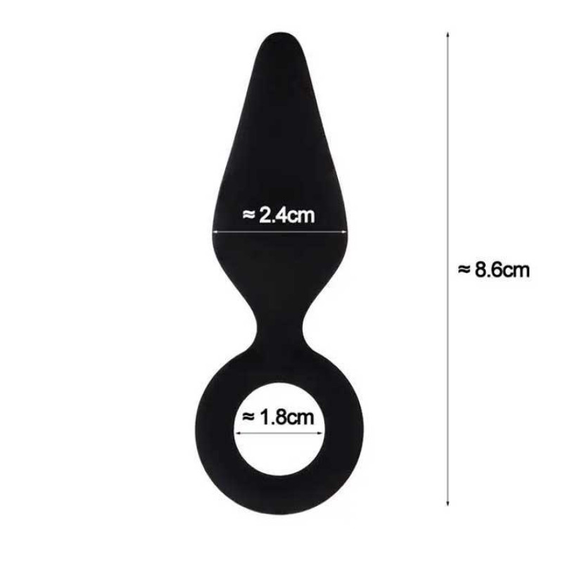 Силиконовая анальная пробка с кольцом Velvet Ring, чёрная, 8,6*2,4 см