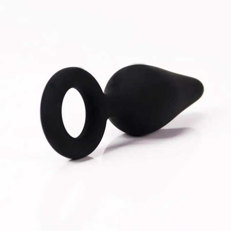 Силиконовая анальная пробка с кольцом Velvet Ring, чёрная, 8,6*2,4 см