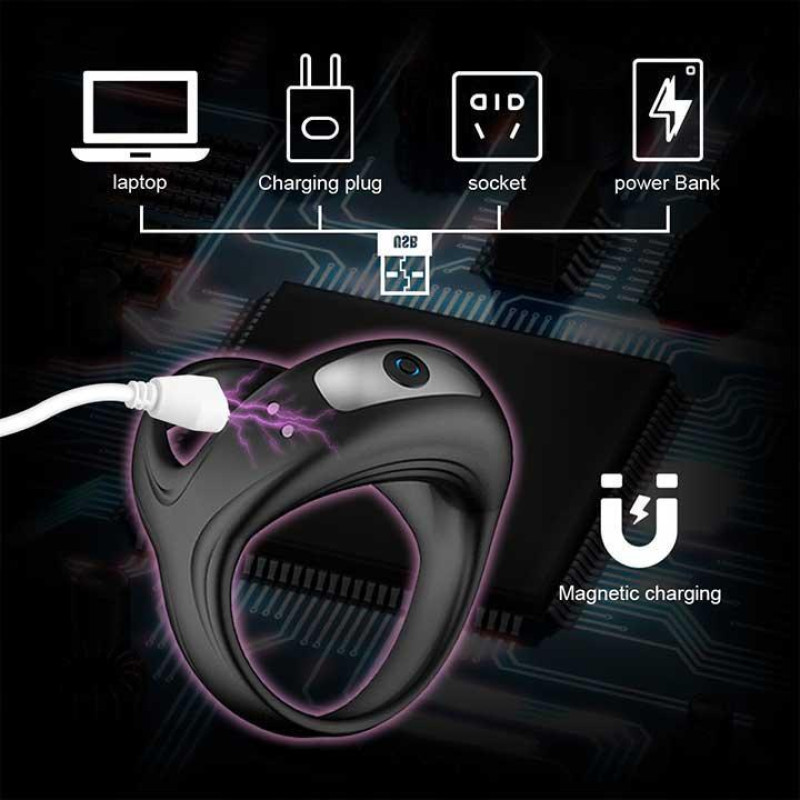 Тройное эрекционное виброкольцо для пениса и мошонки USB, Черное