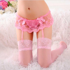 Кружевные стринги с поясом для чулок Розовые XS/S/M – Эротическое бельё — Keks-Hub