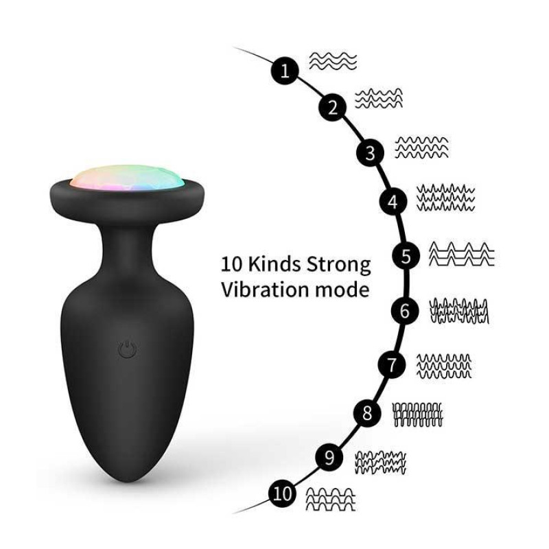 Анальна пробка світна вібраційна силіконова 10X Light Up Rechargeable Anal Plug 9,8*4,4 см
