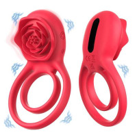 Двойное эрекционное кольцо Hgod Rose с вибрацией USB, Красное