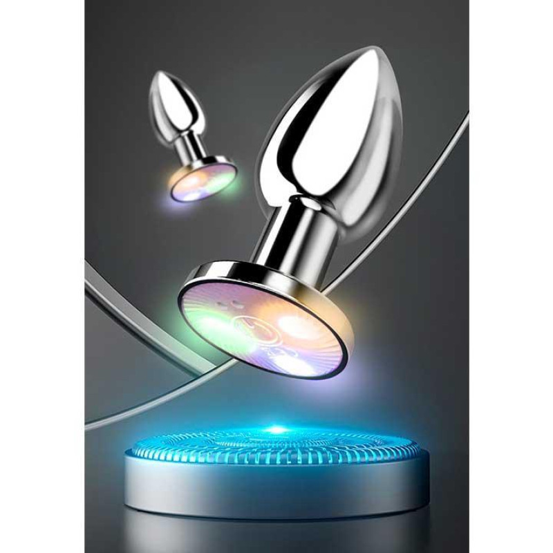 Сталева анальна пробка з кольоровою LED підсвіткою, вібрацією USB 7,2*2,8 см