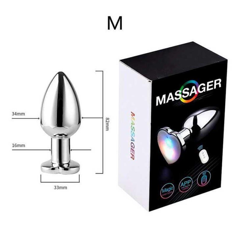 Анальная пробка Magic Motion Equinox стальная светящаяся смарт USB с Д/У 8,2*3,4 см