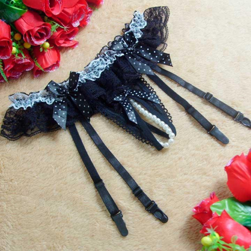 Стринги с бусинами и поясом для чулок XS/S/M