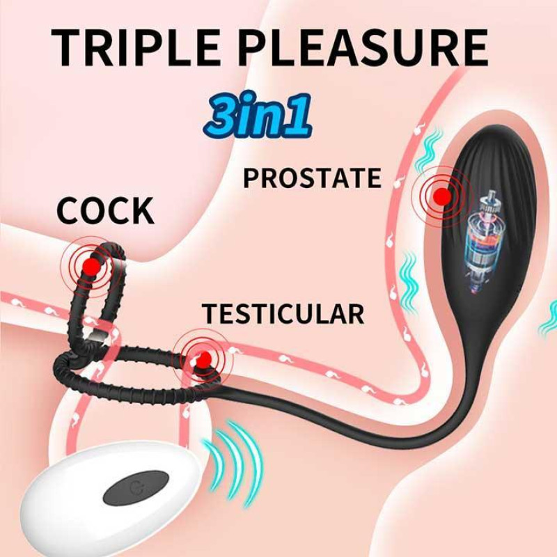 Вибратор Kinky 3 в 1: эрекционное кольцо, массажер простаты, для пар, виброяйцо