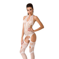 Бодистокинг Passion BS053 white, комбинезон, имитация чулок и пояса — Keks-Hub