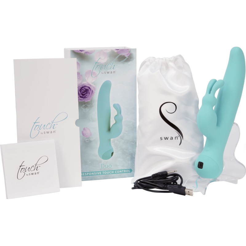 Вибратор-кролик SWAN Touch Duo Teal с сенсорным управлением, ротацией и глубокой вибрацией