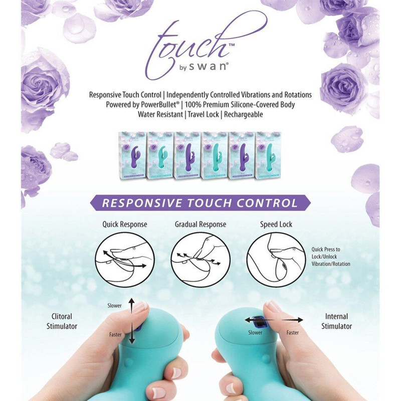 Вибратор-кролик SWAN Touch Solo Teal с сенсорным управлением, глубокая вибрация для точки G
