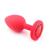 Силіконова анальна пробка з кристалом, Червона, 2.7x7 см