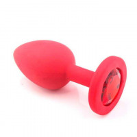 Силіконова анальна пробка з кристалом - Червоний - 2.7*7 (см) - Анальні іграшки