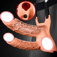 Двойной полый страпон Lovetoy с вибрацией, 10 режимов, телесный