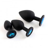 Набор силиконовых анальных пробок с кристаллом, черный, 3 шт. (S/M/L)