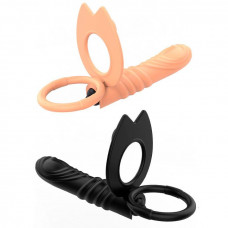 Ерекційне кільце з вібрацією та рельєфним фалоімітатором для подвійного проникнення Телесний — Keks-Hub