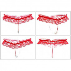Стрінги з намистинками, Червоний, S/M, Еротична білизна — Keks-Hub