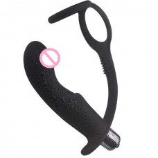 Ерекційне кільце з вібро масажером простати - Чорний
