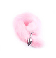 Анальна пробка з лисячим хвостиком Рожева Сталева
