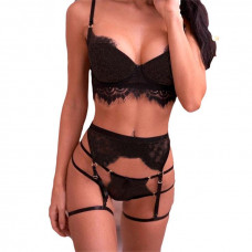 Мереживний комплект з портупеєю та підвязками Чорний S/M - Еротична білизна — Keks-Hub