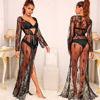 Еротичні гіпюровий халатик у підлогу — S/M — Еротична білизна