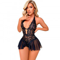 Сексуальный боди-пеньюар с открытой спиной черный - S/M – Эротическое бельё