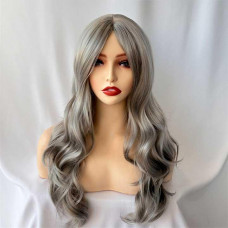 Перука сіра попеляста хвиляста без чубчика з проділом 60 см