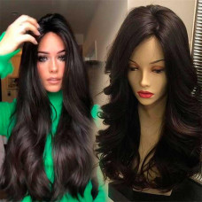 Перука хвиляста без чубчика з проділом 65 см Брюнетка