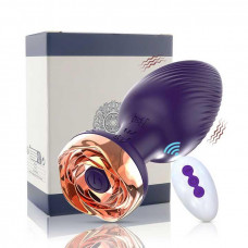 Силіконовий анальний корок із вібрацією Rose з Д/К 3,5*9 см. Фіолетовий — Анальні іграшки