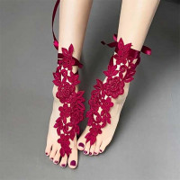 Мереживні квіткові гольфи із зав'язками XS/S/М/L (1,2,3,4) Бордовий — Еротична білизна