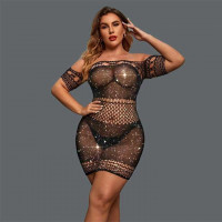 Сексуальна міні-сукня з короткими рукавами і стразами M-L-XL