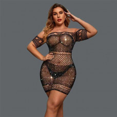 Сексуальна міні-сукня з короткими рукавами і стразами M-L-XL