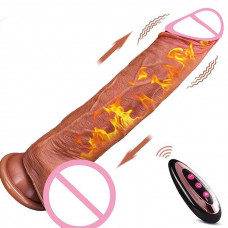 Вібратор реалістичний з підігрівом та поступальними рухами 22 см, Коричневий — Keks-Hub