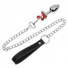 Анальна пробка Art of Sex Metal Anal Plug з повідцем, металева, червона, 3,3*8,1 см — Keks-Hub