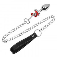 Металлическая анальная пробка с поводком Art of Sex Красная 4*9,3 см