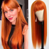 Перука рівна аніме довга руда 70см чубчик