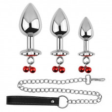 Набір анальних пробок Art of Sex Metal Anal Plug, металеві з повідцем і сердечком, медична сталь — Keks-Hub