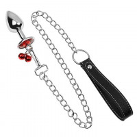 Металлическая анальная пробка с поводком - Красный - 2.8*7 см – Анальные игрушки