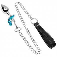 Металева анальна пробка з повідцем - Бірюзовий - 3,4*8,2 см - Анальні іграшки