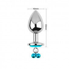 Металева анальна пробка Art of Sex з дзвіночками Бірюзова 4*9,4 см — Keks-Hub
