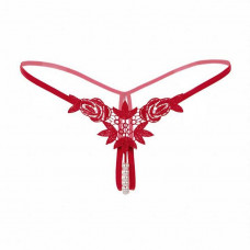 Стрінги з намистинками та квітами - Червоний - S/M - Еротична білизна — Keks-Hub