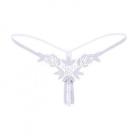 Стрінги з намистинками та квітами - Білий - S/M - Еротична білизна