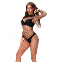 Сексуальне боді-сітка з коміром - Чорний - M/L/XL - Еротична білизна