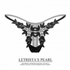 Стрінги з квітами та пікантним вирізом - Чорний - S/M - Еротична білизна