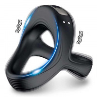 Віброкольцо ерекційне потрійне USB для пеніса та мошонки, Чорне